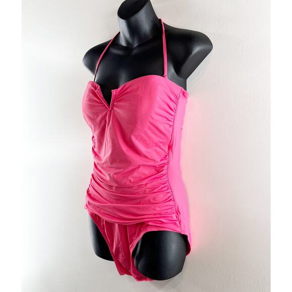 Tommy Bahama Halter Ruched V Cut One Piece Swimsuit Pink 12 - Picture 5 of 7